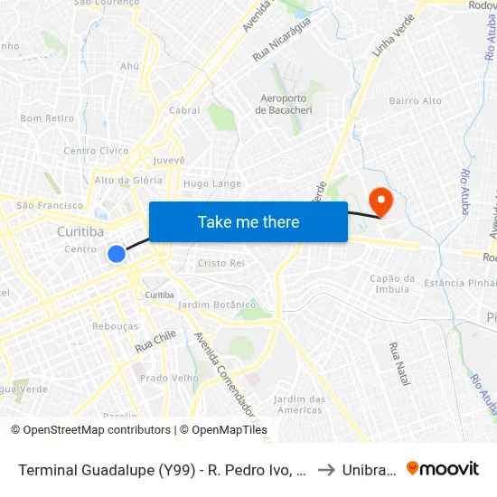 Terminal Guadalupe (Y99) - R. Pedro Ivo, 971 to Unibrasil map