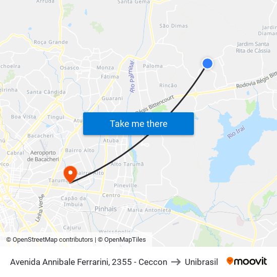 Avenida Annibale Ferrarini, 2355 - Ceccon to Unibrasil map