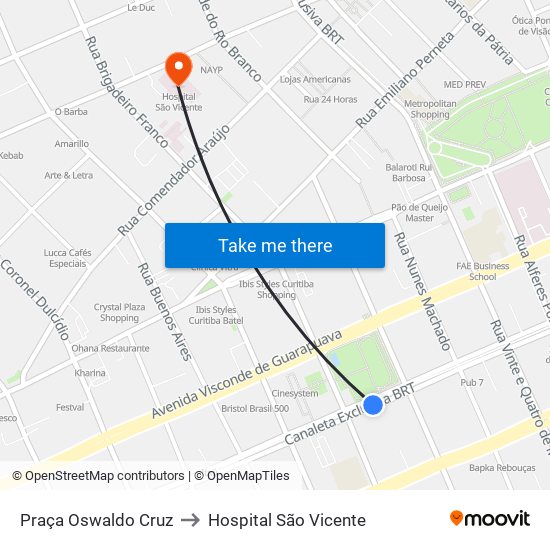 Praça Oswaldo Cruz to Hospital São Vicente map