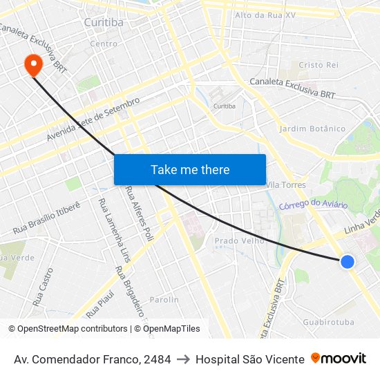 Av. Comendador Franco, 2484 to Hospital São Vicente map