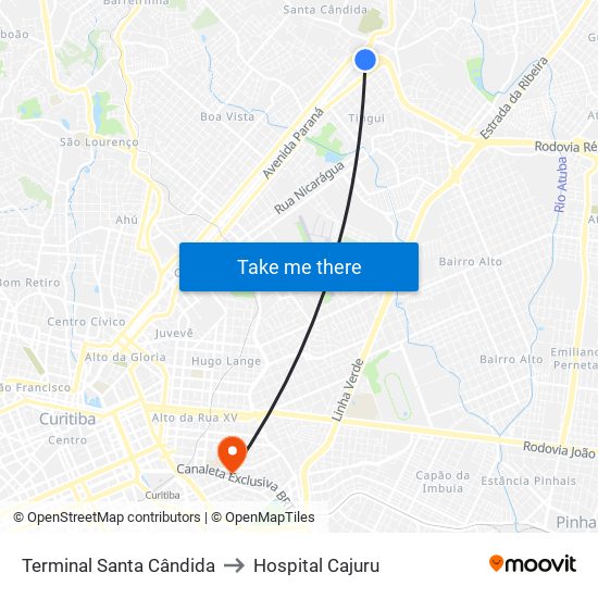 Terminal Santa Cândida to Hospital Cajuru map