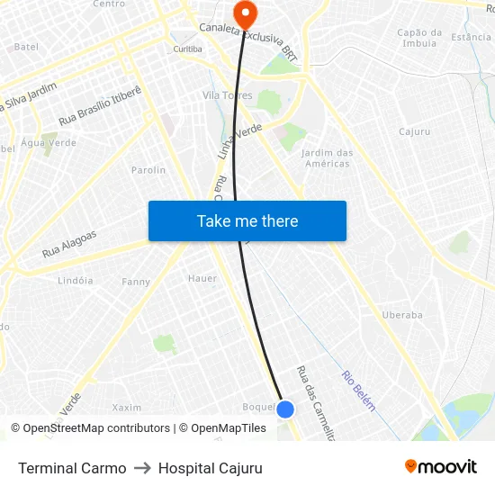 Terminal Carmo to Hospital Cajuru map