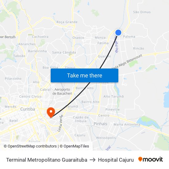 Terminal Metropolitano Guaraituba to Hospital Cajuru map