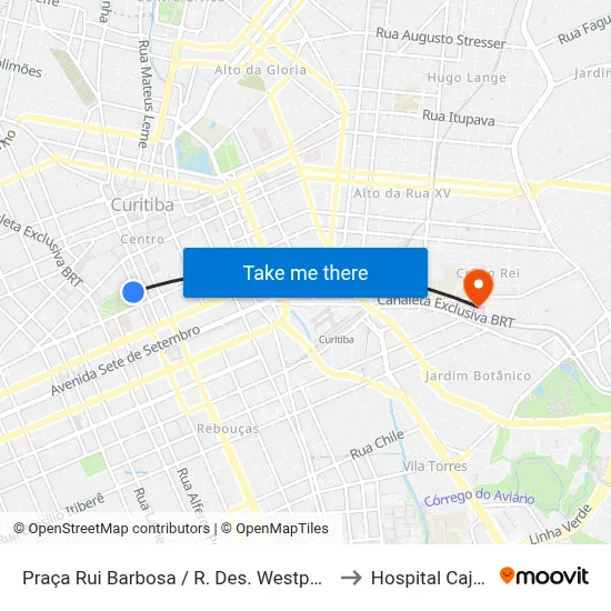 Praça Rui Barbosa (Desembargador Westphalen) to Hospital Cajuru map