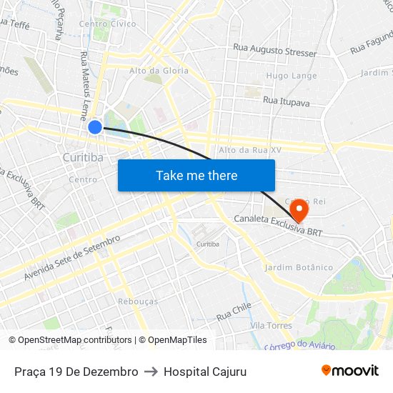 Praça 19 De Dezembro to Hospital Cajuru map