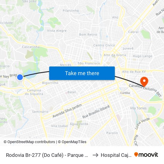Rodovia Br-277 (Do Café) - Parque Barigui to Hospital Cajuru map