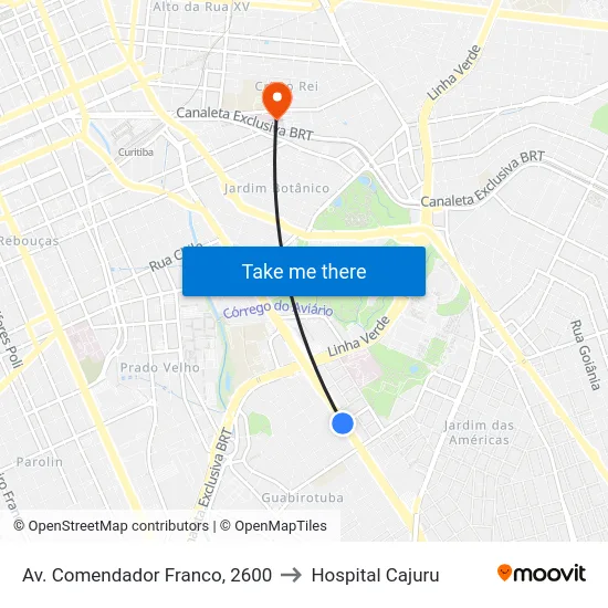 Av. Comendador Franco, 2600 to Hospital Cajuru map