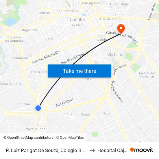 R. Luiz Parigot De Souza, Colégio Bagozzi to Hospital Cajuru map