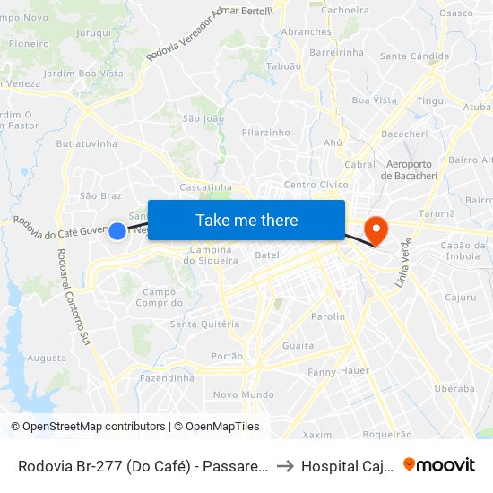 Rodovia Br-277 (Do Café) - Passarela Brf to Hospital Cajuru map