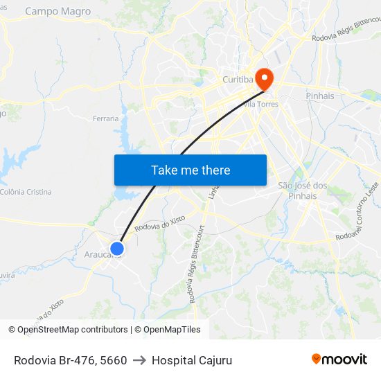 Rodovia Br-476, 5660 to Hospital Cajuru map