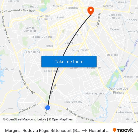 Marginal Rodovia Régis Bittencourt (Br 116) - Ceasa to Hospital Cajuru map