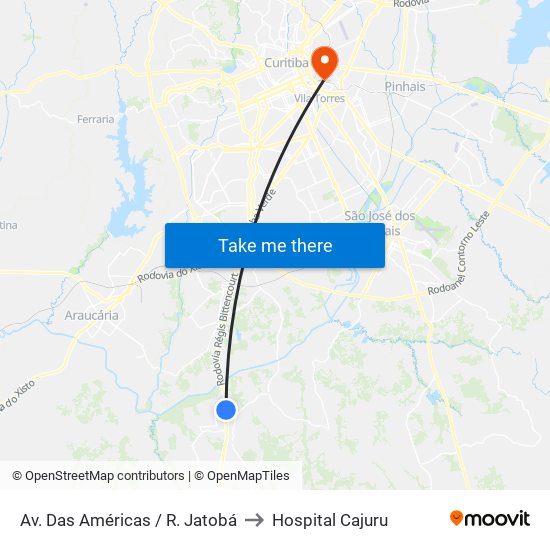 Av. Das Américas / R. Jatobá to Hospital Cajuru map