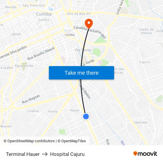 Terminal Hauer to Hospital Cajuru map