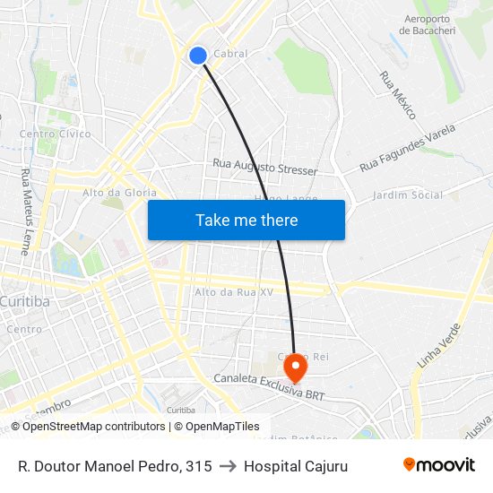 R. Doutor Manoel Pedro, 315 to Hospital Cajuru map