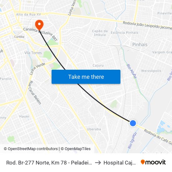 Rod. Br-277 Norte, Km 78 - Peladeiros to Hospital Cajuru map