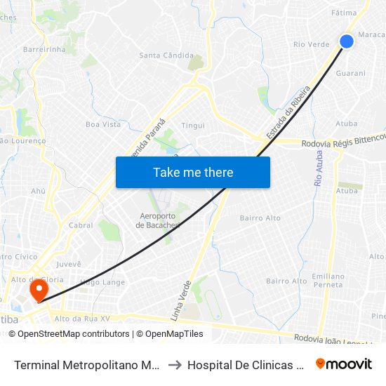 Terminal Metropolitano Maracanã to Hospital De Clinicas Da Ufpr map