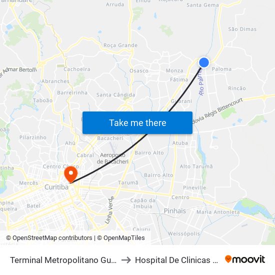 Terminal Metropolitano Guaraituba to Hospital De Clinicas Da Ufpr map