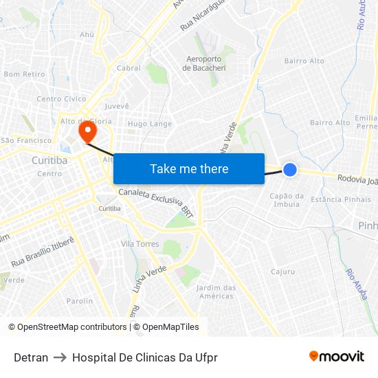 Detran to Hospital De Clinicas Da Ufpr map