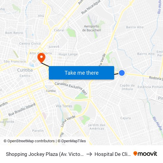 Shopping Jockey Plaza (Av. Victor Ferreira Do Amaral, 2300) to Hospital De Clinicas Da Ufpr map