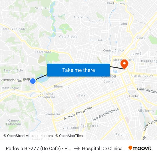 Rodovia Br-277 (Do Café) - Parque Barigui to Hospital De Clinicas Da Ufpr map