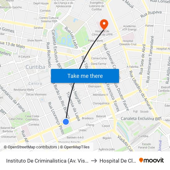 Instituto De Criminalística (Av. Visconde De Guarapuava, 2646) to Hospital De Clinicas Da Ufpr map
