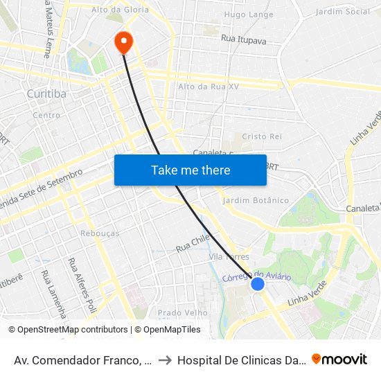 Av. Comendador Franco, 1689 to Hospital De Clinicas Da Ufpr map