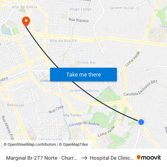 Marginal Br-277 Norte - Churrascaria Marumbi to Hospital De Clinicas Da Ufpr map