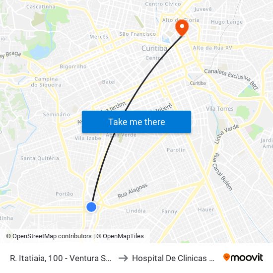 R. Itatiaia, 100 - Ventura Shopping to Hospital De Clinicas Da Ufpr map