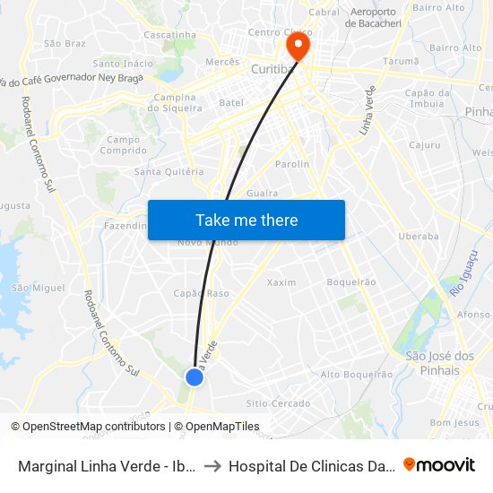 Marginal Linha Verde - Ibratec to Hospital De Clinicas Da Ufpr map