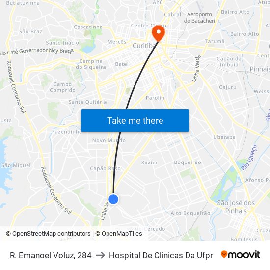 R. Emanoel Voluz, 284 to Hospital De Clinicas Da Ufpr map