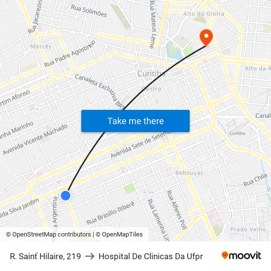 R. Sainť Hilaire, 219 to Hospital De Clinicas Da Ufpr map