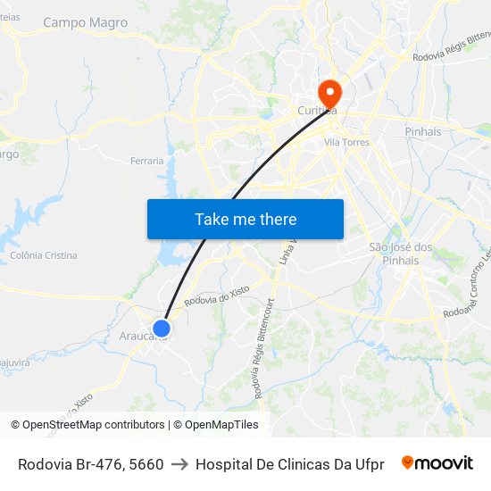 Rodovia Br-476, 5660 to Hospital De Clinicas Da Ufpr map