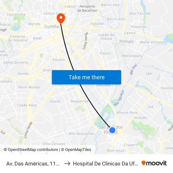Av. Das Américas, 1111 to Hospital De Clinicas Da Ufpr map