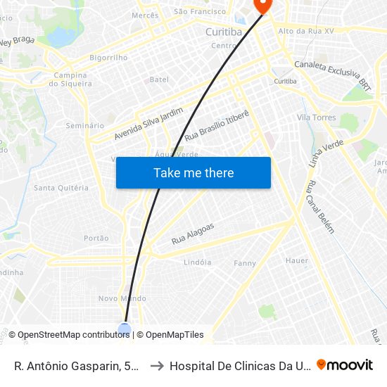 R. Antônio Gasparin, 5400 to Hospital De Clinicas Da Ufpr map