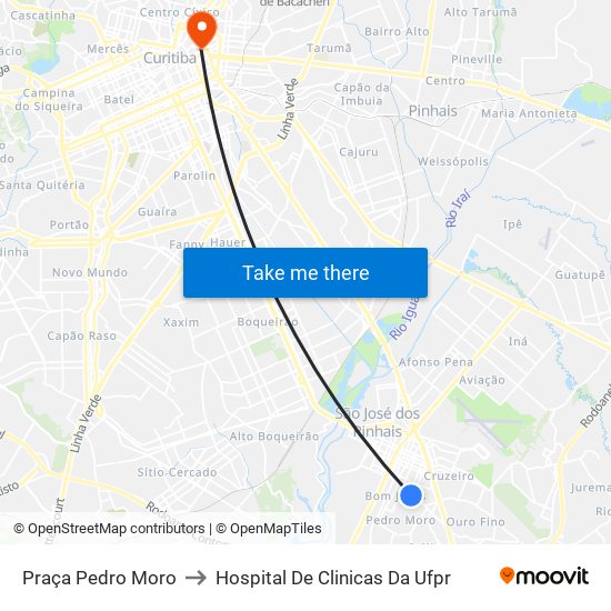 Praça Pedro Moro to Hospital De Clinicas Da Ufpr map