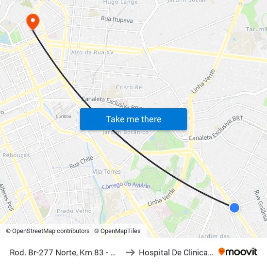 Rod. Br-277 Norte, Km 83 - Mercadorama to Hospital De Clinicas Da Ufpr map