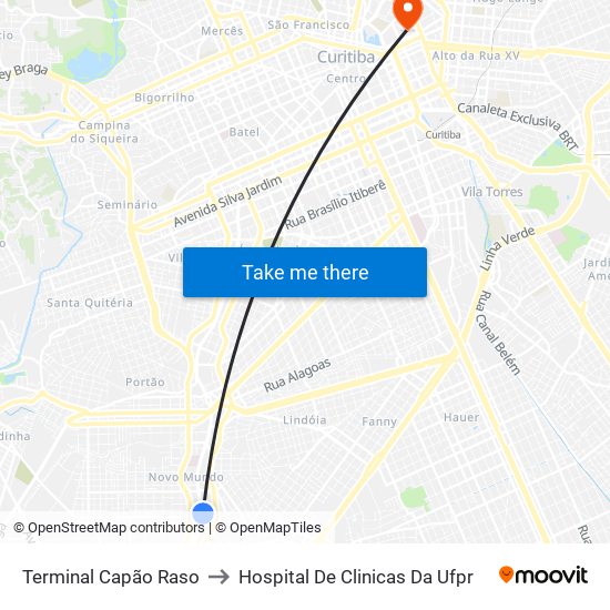 Terminal Capão Raso to Hospital De Clinicas Da Ufpr map
