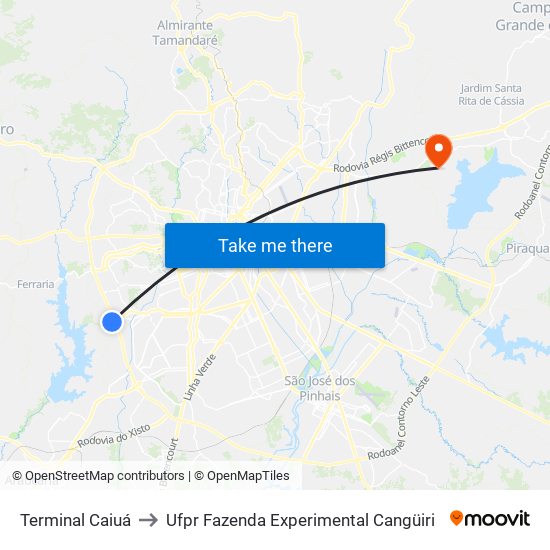 Terminal Caiuá to Ufpr Fazenda Experimental Cangüiri map