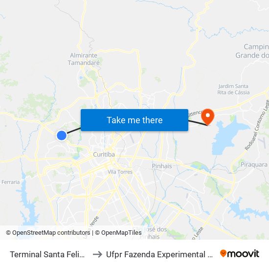 Terminal Santa Felicidade to Ufpr Fazenda Experimental Cangüiri map