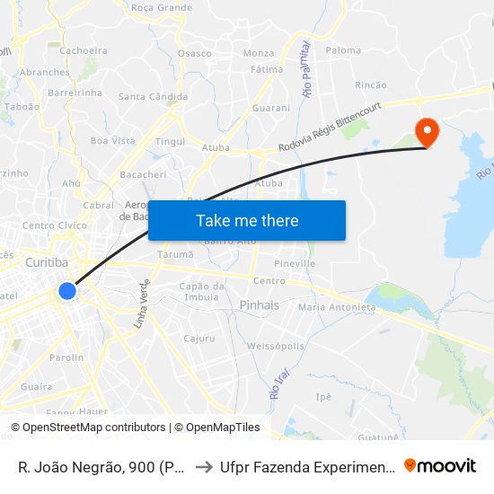 R. João Negrão, 900 (Ponte Preta) to Ufpr Fazenda Experimental Cangüiri map