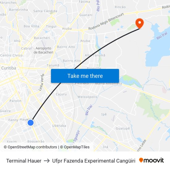 Terminal Hauer to Ufpr Fazenda Experimental Cangüiri map