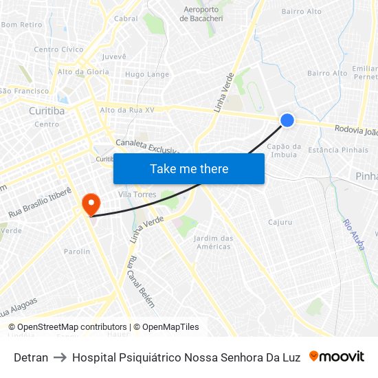 Detran to Hospital Psiquiátrico Nossa Senhora Da Luz map