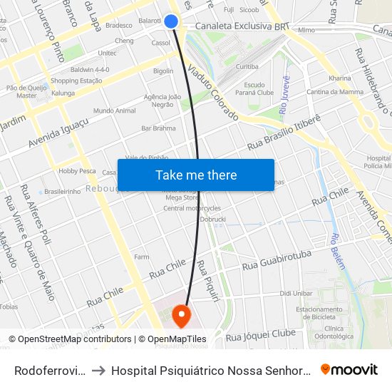 Rodoferroviária to Hospital Psiquiátrico Nossa Senhora Da Luz map