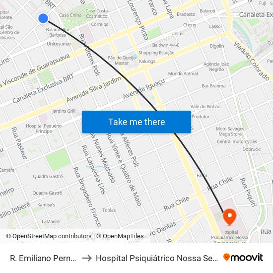 R. Emiliano Perneta, 492 to Hospital Psiquiátrico Nossa Senhora Da Luz map