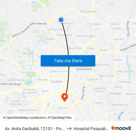 Av. Anita Garibaldi, 12101 - Ponto De Integração Temporal (Desembarque) to Hospital Psiquiátrico Nossa Senhora Da Luz map