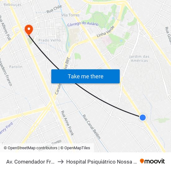 Av. Comendador Franco, 4700 to Hospital Psiquiátrico Nossa Senhora Da Luz map