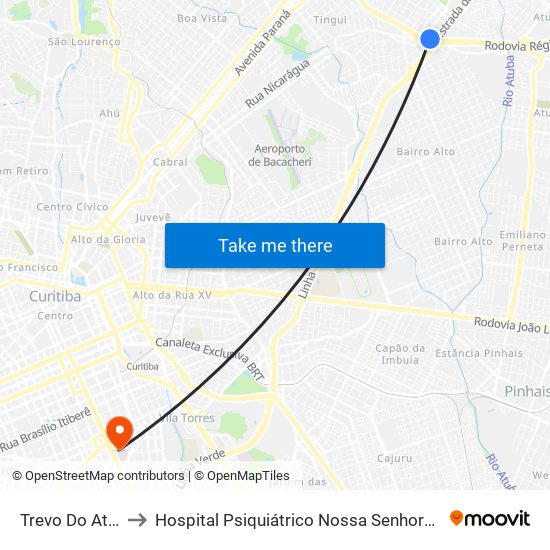 Trevo Do Atuba to Hospital Psiquiátrico Nossa Senhora Da Luz map