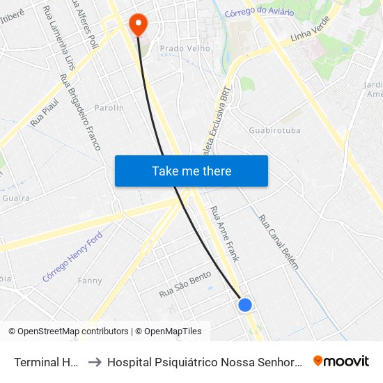 Terminal Hauer to Hospital Psiquiátrico Nossa Senhora Da Luz map