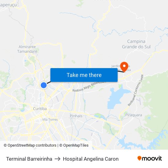 Terminal Barreirinha to Hospital Angelina Caron map