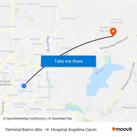 Terminal Bairro Alto to Hospital Angelina Caron map